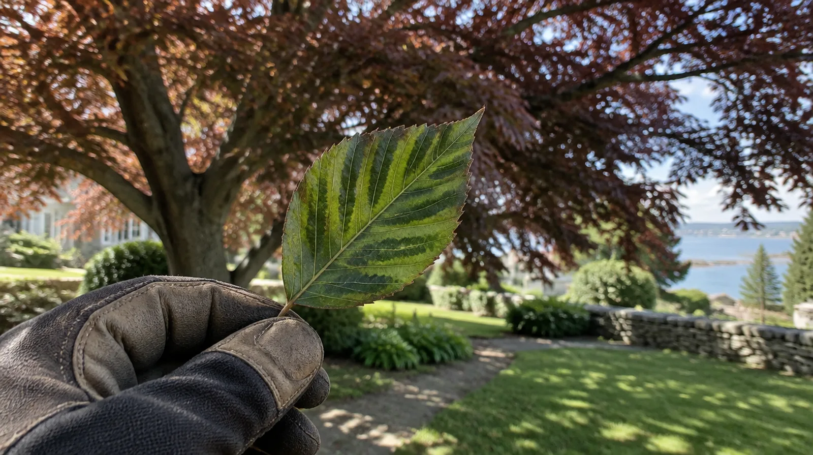 Close view of beech leaf banding on a tree in Oyster Bay, NY